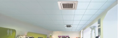 Samsung mini 4-weg cassette warmtepomp airco past in een systeemplafond